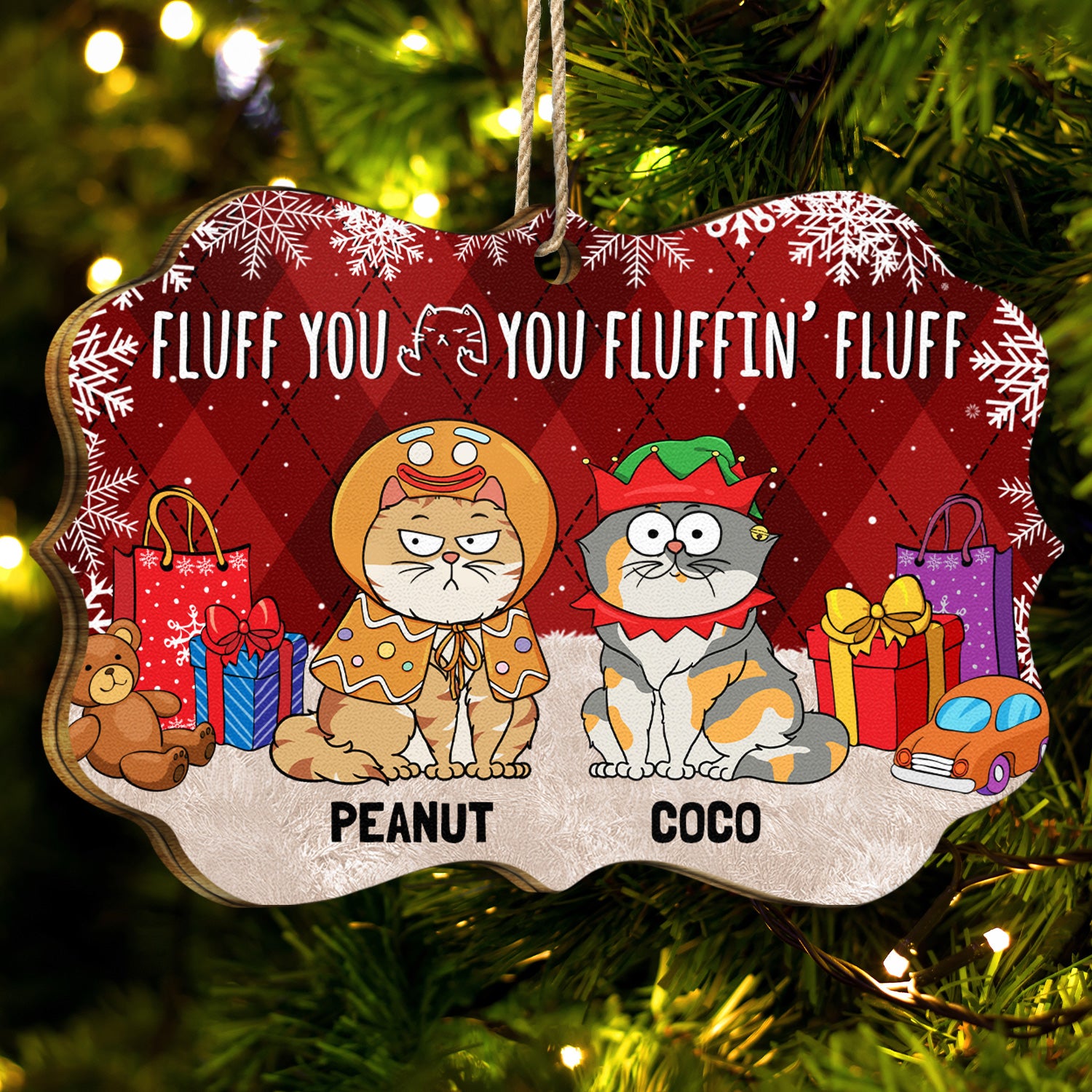Funny Cartoon Cats Fluff You You Fluffin' Fluff - Christmas Gift For Cat Lovers - Personalized Medallion Wooden Ornament