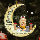 Woof You To The Moon & Back Cartoon Style - Christmas Gift For Dog Lovers, Dog Mom, Dog Dad - Personalized Cutout Acrylic Ornament