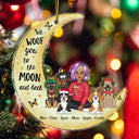 Woof You To The Moon & Back Cartoon Style - Christmas Gift For Dog Lovers, Dog Mom, Dog Dad - Personalized Cutout Acrylic Ornament