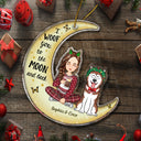 Woof You To The Moon & Back Cartoon Style - Christmas Gift For Dog Lovers, Dog Mom, Dog Dad - Personalized Cutout Acrylic Ornament
