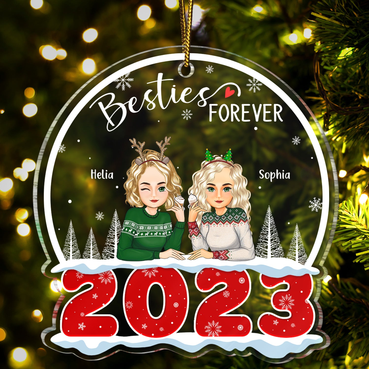 2023 Besties Forever - Christmas Gift For BFF Best Friends, Sisters, Siblings - Personalized Custom Shaped Acrylic Ornament