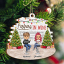 Partners In Wine - Christmas Gift For Besties, BFF Best Friends, Siblings, Sisters, Brothers - Personalized Custom Shaped Wooden Ornament