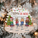Partners In Wine - Christmas Gift For Besties, BFF Best Friends, Siblings, Sisters, Brothers - Personalized Custom Shaped Wooden Ornament