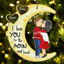 Je t'aime jusqu'à la lune et retour Chibi Couple - Cadeau de Noël pour couples, amoureux, épouse, mari, petite amie, petit ami - Ornement acrylique découpé personnalisé