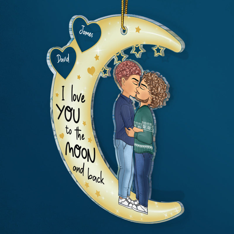 Je t'aime jusqu'à la lune et retour Chibi Couple - Cadeau de Noël pour couples, amoureux, épouse, mari, petite amie, petit ami - Ornement acrylique découpé personnalisé