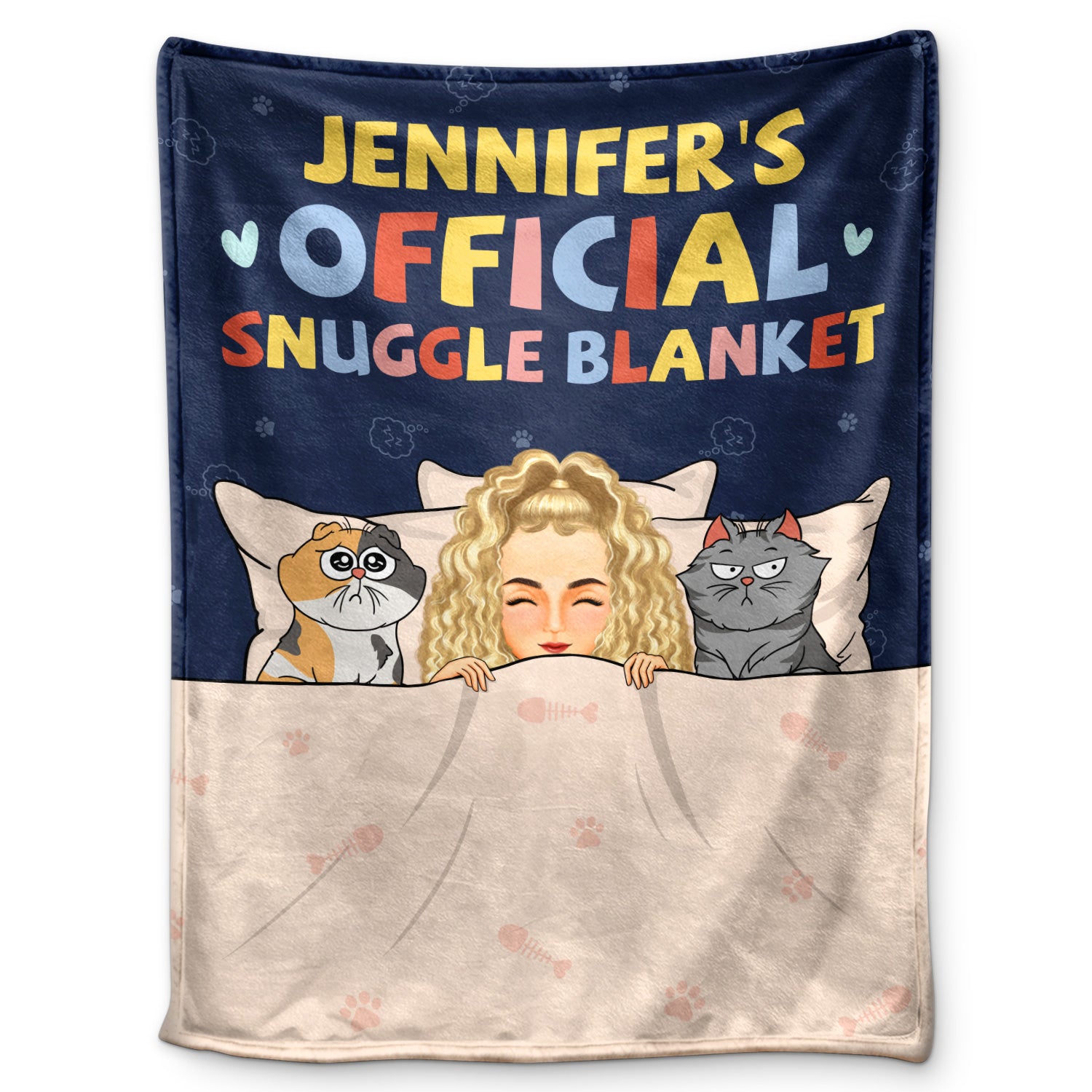Official Snuggle Blanket Funny Cartoon Cats - Gift For Cat Lovers, Cat Moms - Personalized Fleece Blanket