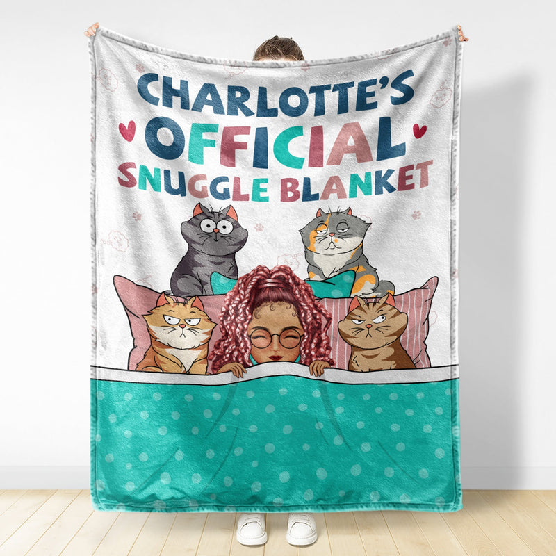 Official Snuggle Blanket Funny Cartoon Cats - Gift For Cat Lovers, Cat Moms - Personalized Fleece Blanket