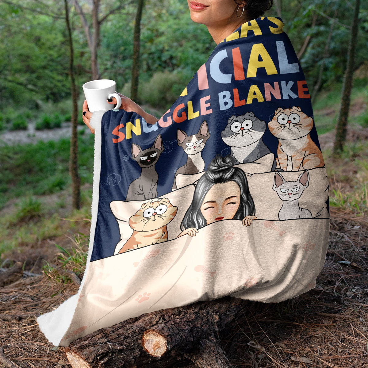 Official Snuggle Blanket Funny Cartoon Cats - Gift For Cat Lovers, Cat Moms - Personalized Fleece Blanket