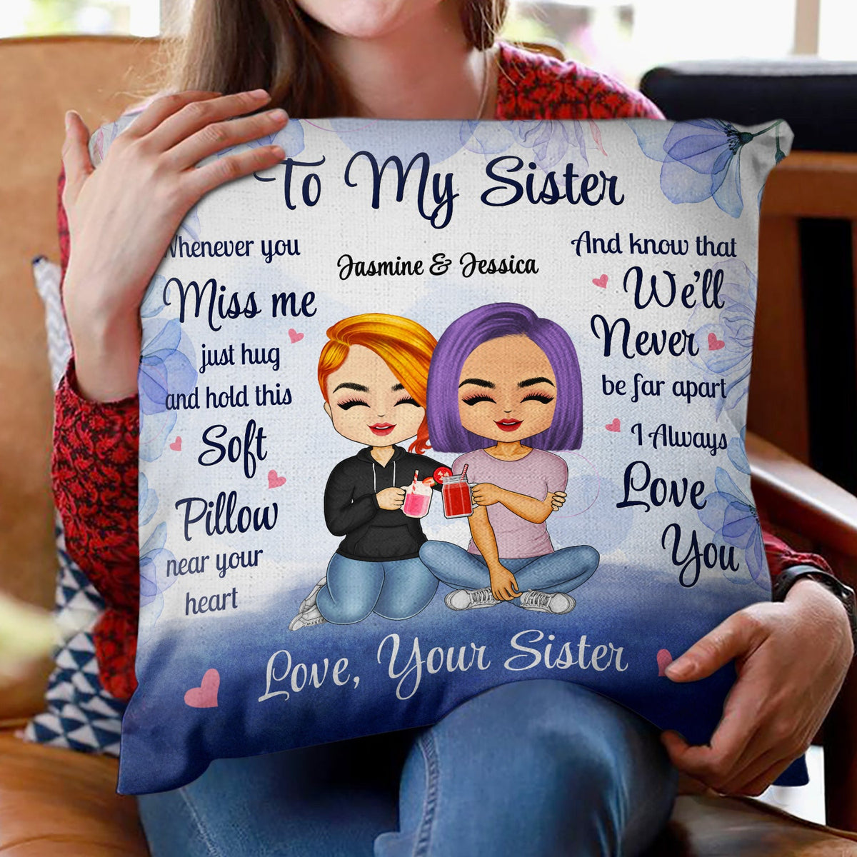 Hug This Pillow Morning Noon Night - Gift For Sister - Personalized Pillow