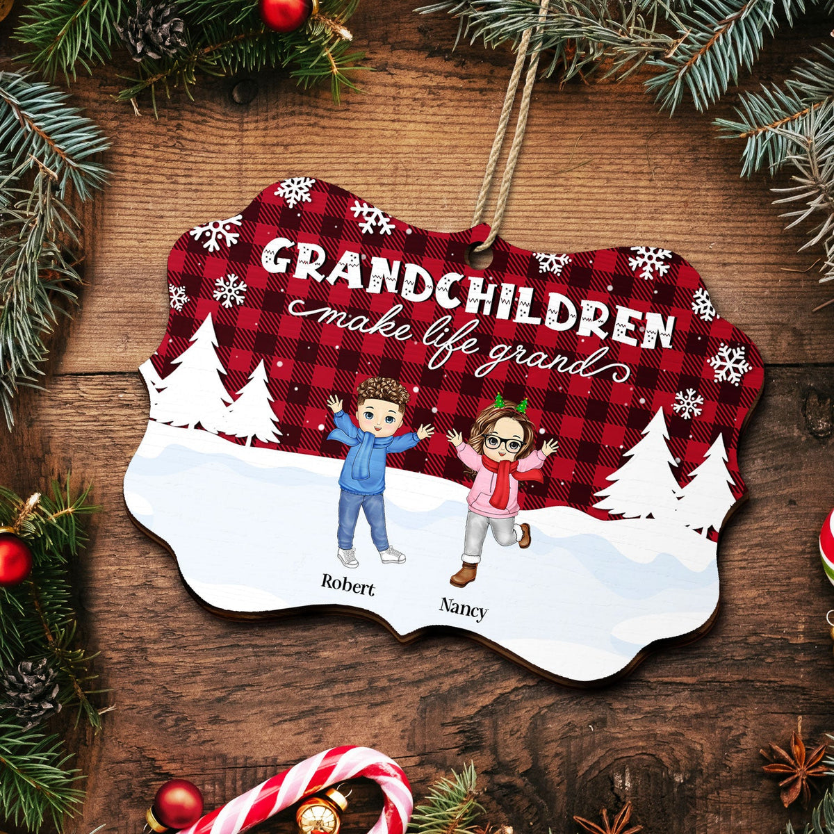 Grandchildren Fill The Space In Your Heat - Christmas Gift For Grandparent - Personalized Medallion Wooden Ornament