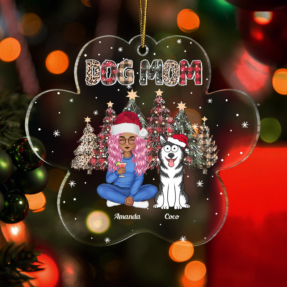 Dog Mom Paw Print - Christmas Gift For Dog Lovers - Personalized Custom Shaped Acrylic Ornament