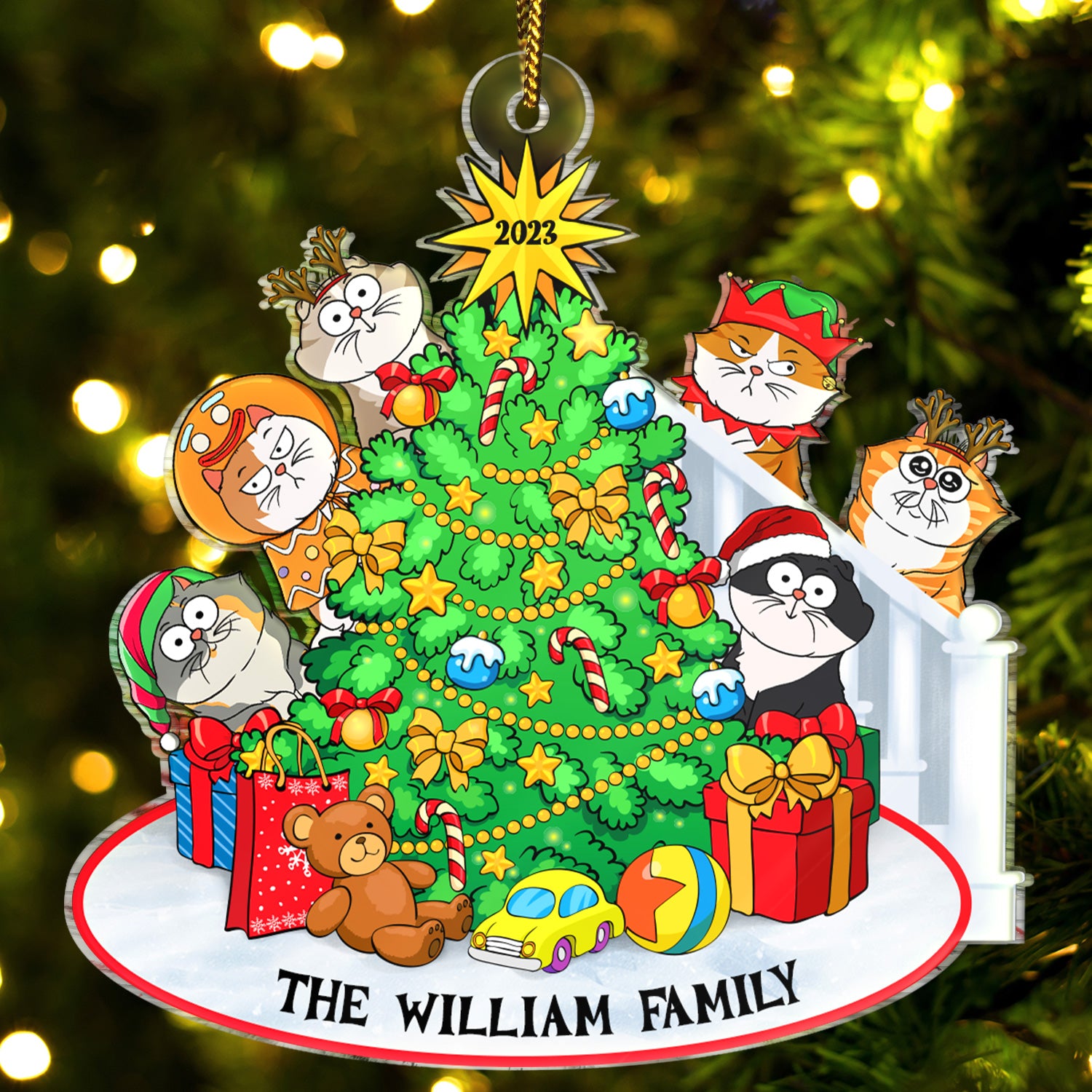 Peeking Cartoon Cats - Christmas Gift For Cat Lovers - Personalized Cutout Acrylic Ornament
