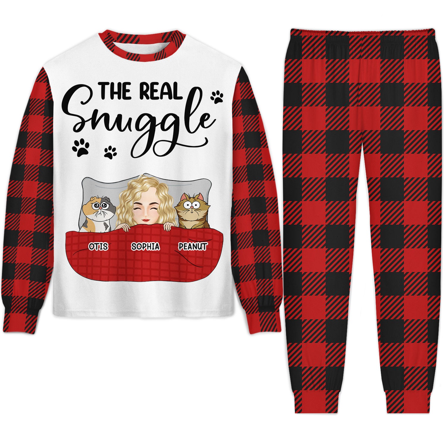 The Real Snuggle Cartoon Style - Gift For Cat Lovers, Cat Mom, Cat Dad - Personalized Unisex Pajamas Set
