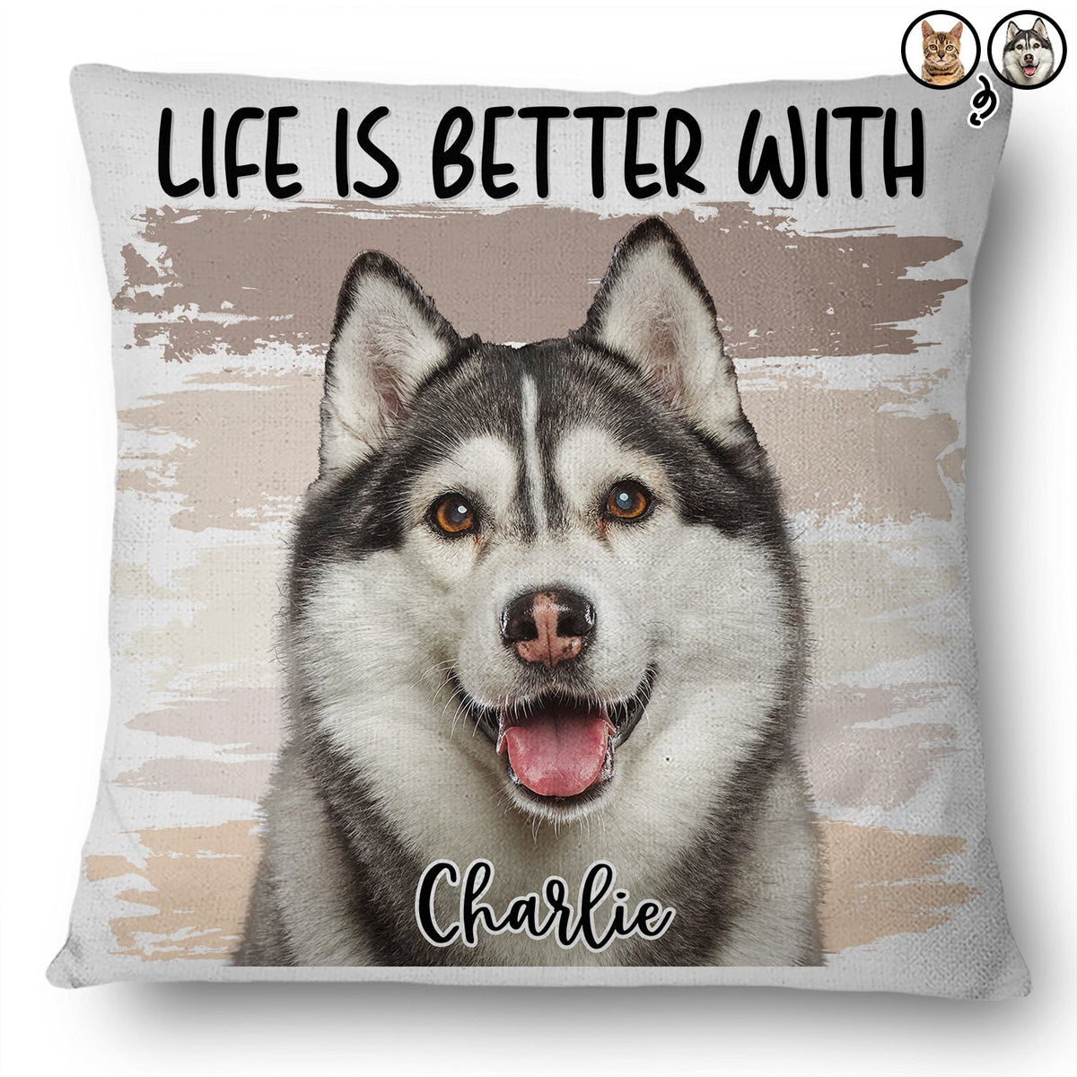 Photo personnalisée : La vie est meilleure avec un chien ou un chat ! Cadeau pour les amoureux des animaux ! Coussin personnalisé