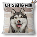Photo personnalisée : La vie est meilleure avec un chien ou un chat ! Cadeau pour les amoureux des animaux ! Coussin personnalisé