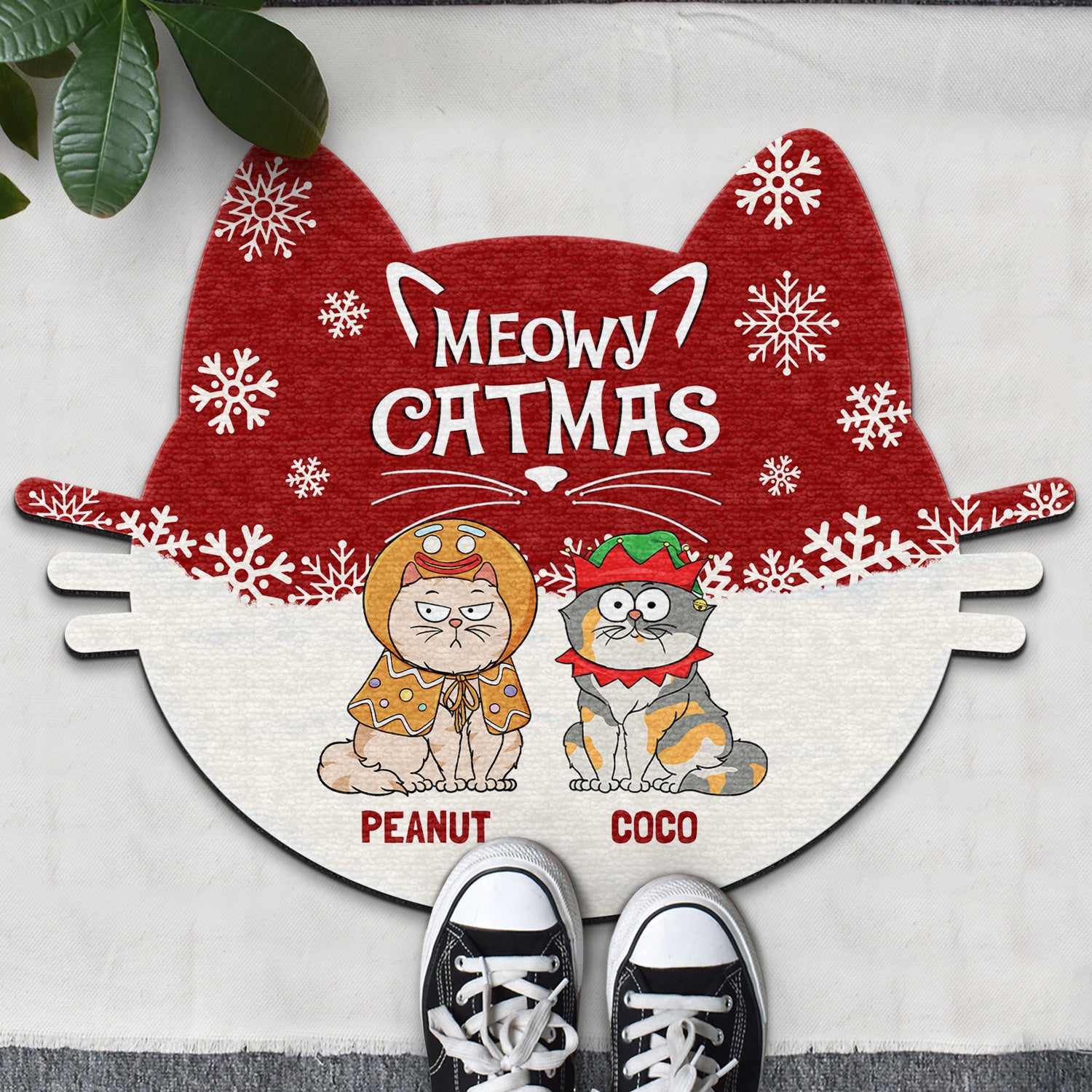 Meowy Catmas Funny Cartoon Cats - Christmas Gift For Cat Lovers - Personalized Custom Shaped Doormat