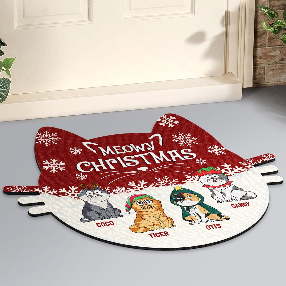 Meowy Catmas Funny Cartoon Cats - Christmas Gift For Cat Lovers - Personalized Custom Shaped Doormat