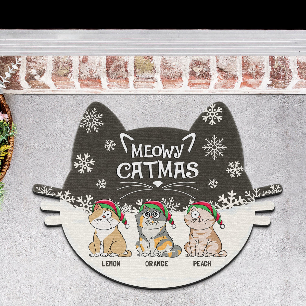 Meowy Catmas Funny Cartoon Cats - Christmas Gift For Cat Lovers - Personalized Custom Shaped Doormat