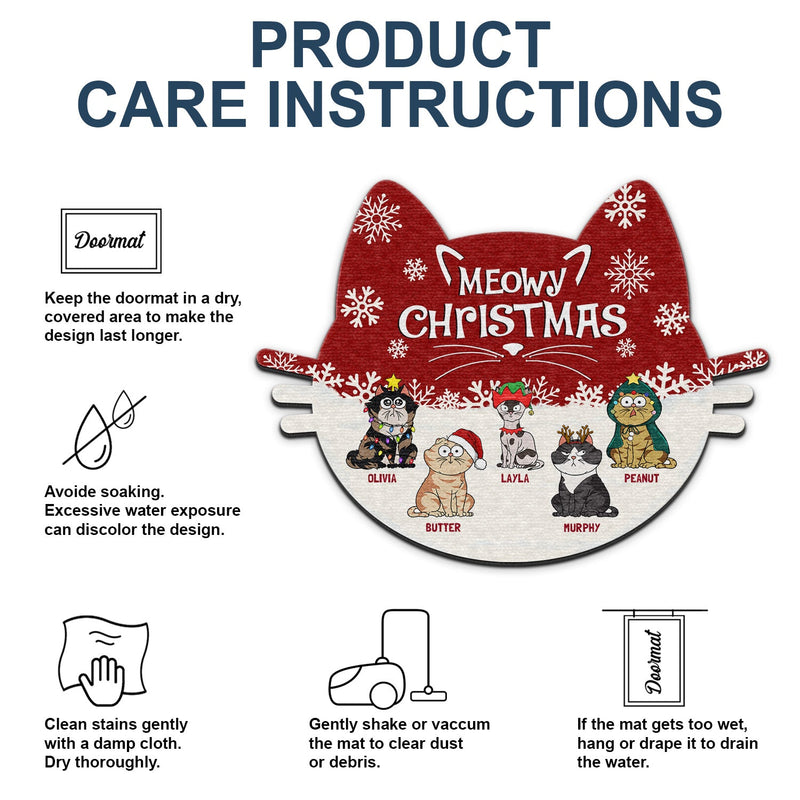 Meowy Catmas Funny Cartoon Cats - Christmas Gift For Cat Lovers - Personalized Custom Shaped Doormat
