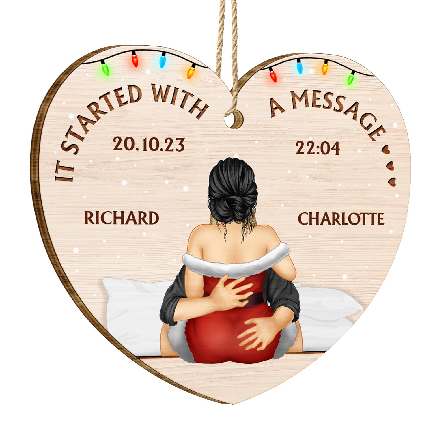 It Started With A Message - Christmas Gift For Couples - Personalized Custom Shaped Wooden Ornament
