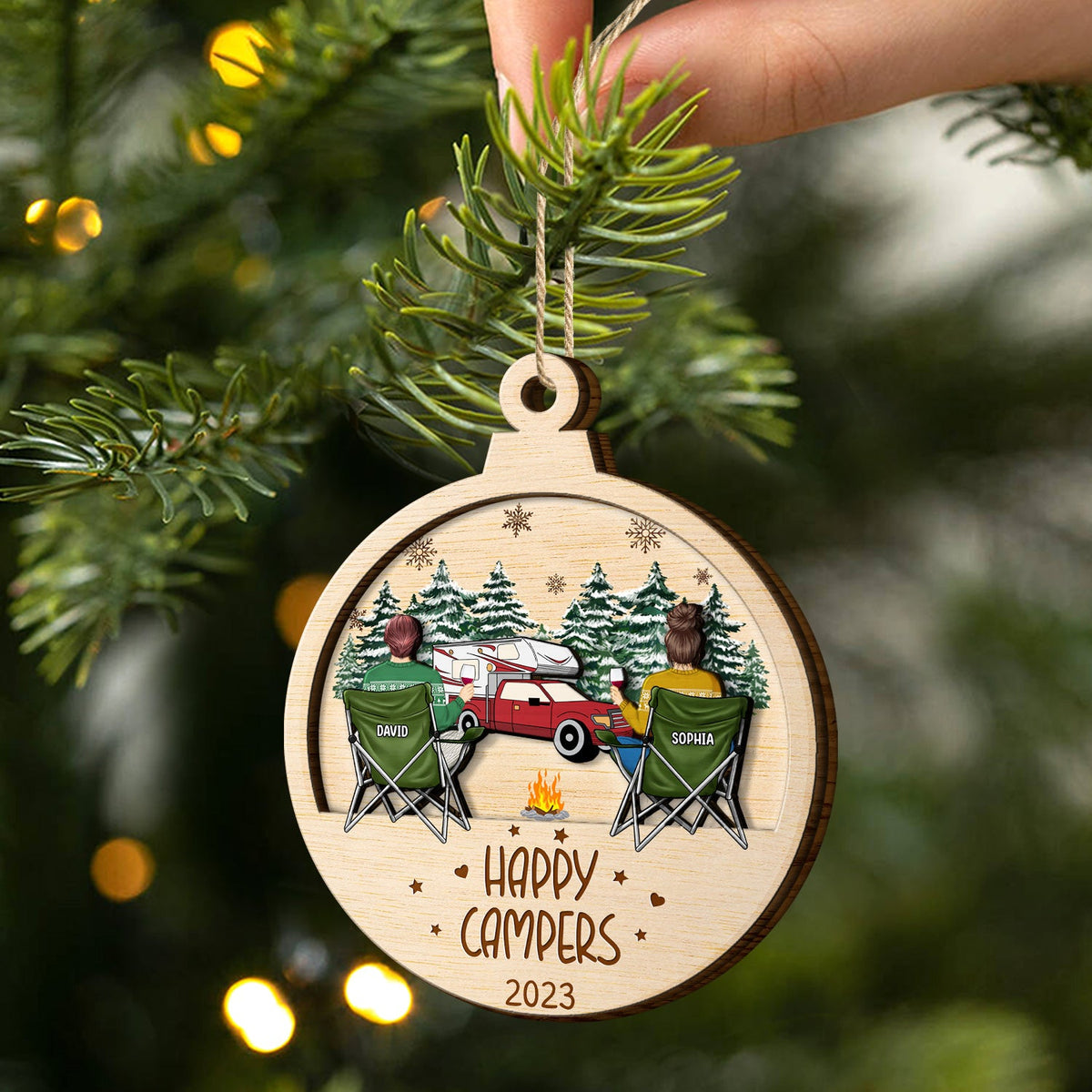 Husband & Wife Camping Partners For Life - Christmas Gift For Couples, Campers - Personalized 2-Layered Wooden Ornament