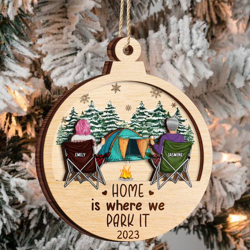 Husband & Wife Camping Partners For Life - Christmas Gift For Couples, Campers - Personalized 2-Layered Wooden Ornament