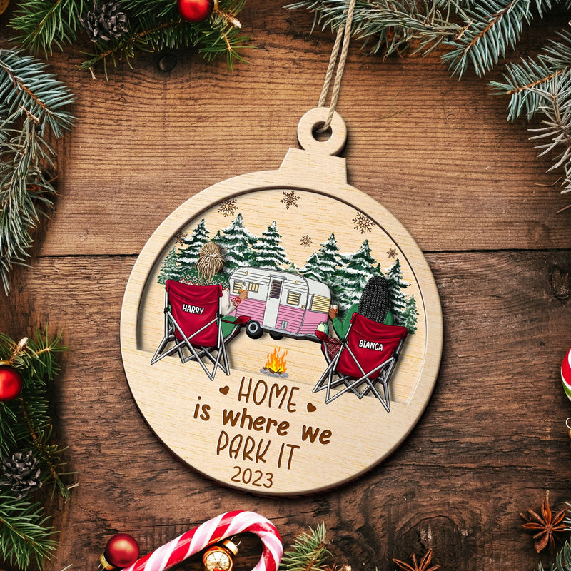 Husband & Wife Camping Partners For Life - Christmas Gift For Couples, Campers - Personalized 2-Layered Wooden Ornament