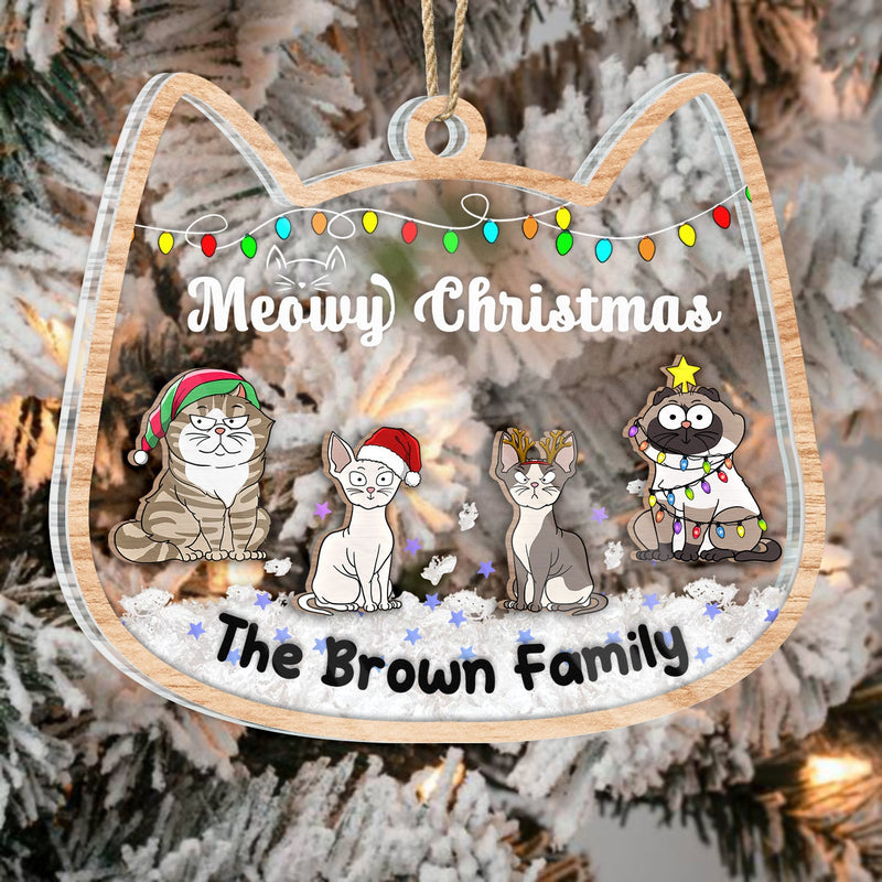 Meowy Catmas Funny Cartoon Cats - Christmas Gift For Cat Lovers - Personalized 3-Layered Acrylic Shaker Ornament