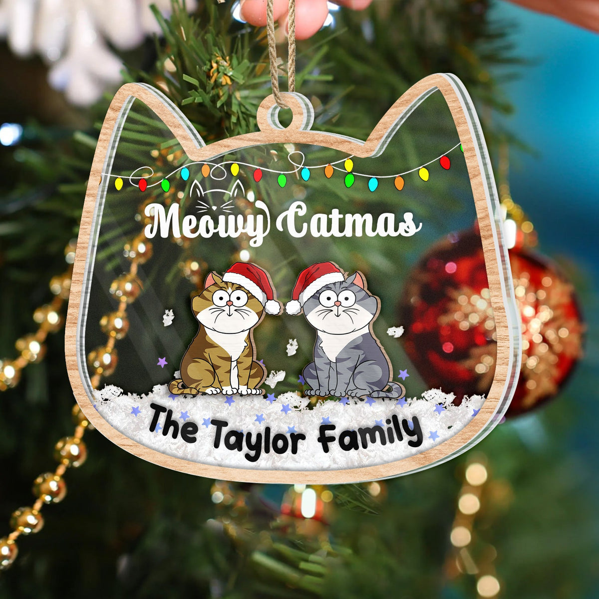 Meowy Catmas Funny Cartoon Cats - Christmas Gift For Cat Lovers - Personalized 3-Layered Acrylic Shaker Ornament
