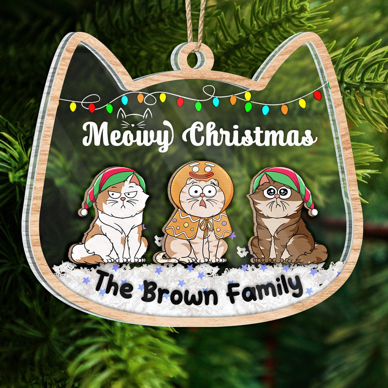 Meowy Catmas Funny Cartoon Cats - Christmas Gift For Cat Lovers - Personalized 3-Layered Acrylic Shaker Ornament