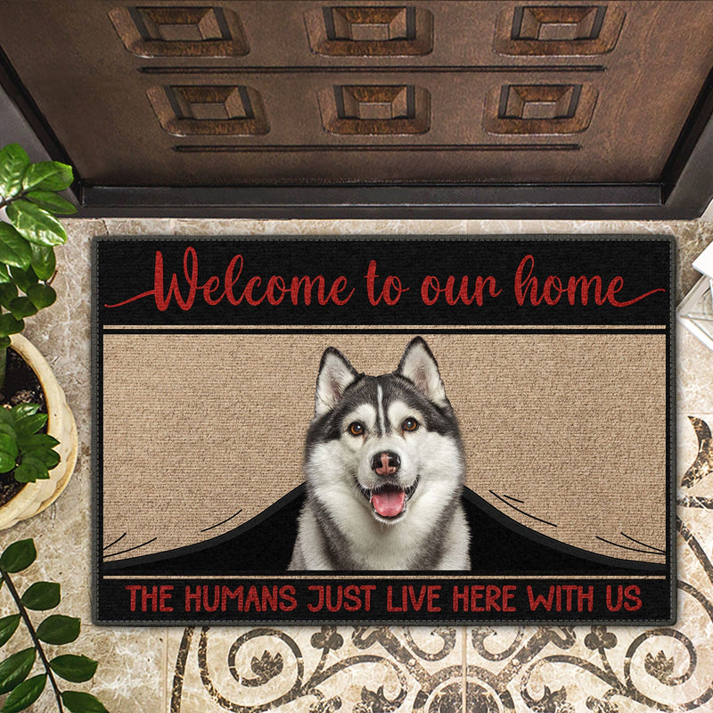 Custom Photo Live Here With Us - Gift For Pet Lovers - Personalized Doormat