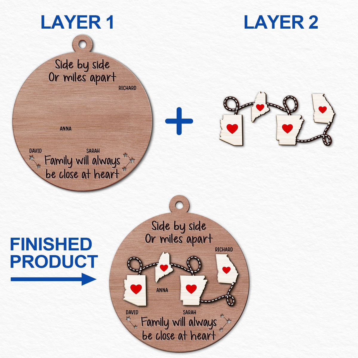 J'aimerais que nous vivions plus près de la famille, des amis à distance - Décoration en bois personnalisée à 2 couches