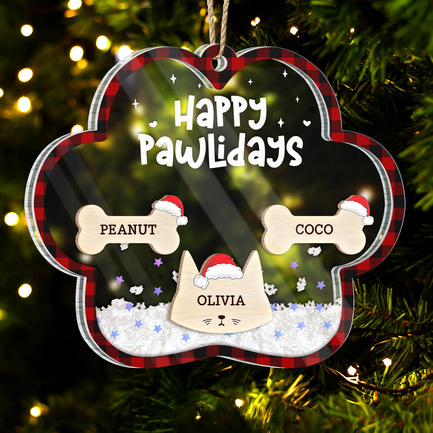 Happy Pawlidays Dogs Cats Paw Shape - Christmas Gift For Pet Lovers - Personalized 3-Layered Acrylic Shaker Ornament