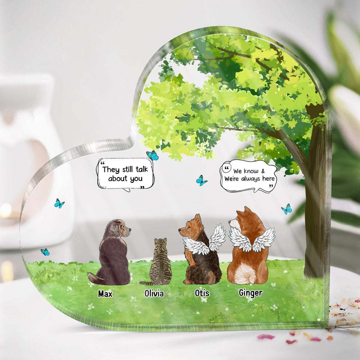 Personalized Dog Mom Dad Heart-Shaped Acrylic Plaque - Up to 4 Dogs - Gift Idea For Dog Lover/Couple - My Angel Has Paws main image 1