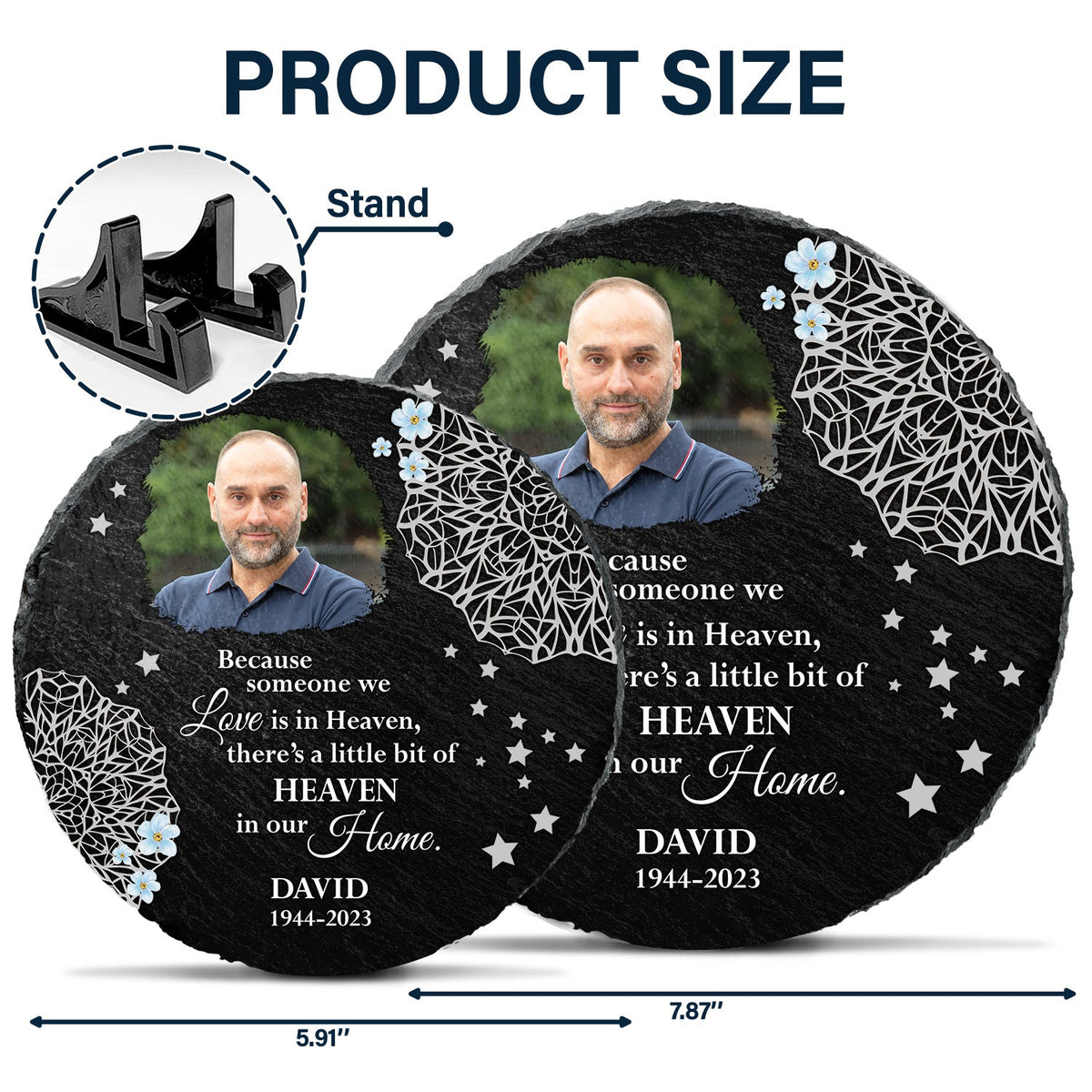 Étoiles photo personnalisées dans le ciel - Cadeau commémoratif, cadeau de condoléances - Pierre commémorative circulaire personnalisée