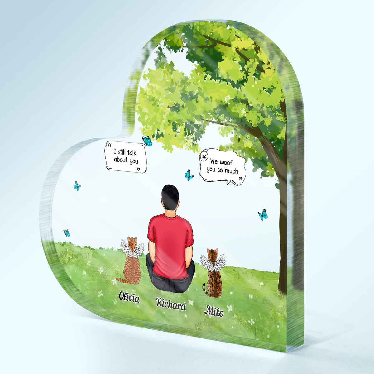 Je parle toujours de toi - Cadeau commémoratif pour les amoureux des animaux - Plaque acrylique personnalisée en forme de cœur
