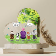 Je parle toujours de toi - Cadeau commémoratif pour les amoureux des animaux - Plaque acrylique personnalisée en forme de cœur