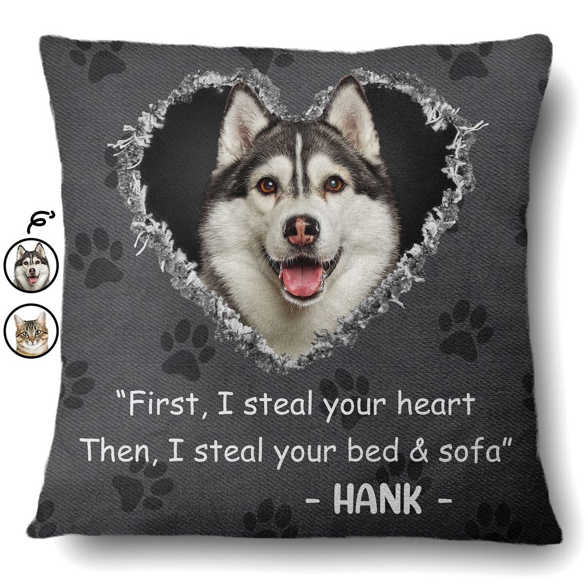 Photo personnalisée chien chat : volez votre cœur ! Cadeau pour les amoureux des animaux ! Coussin personnalisé