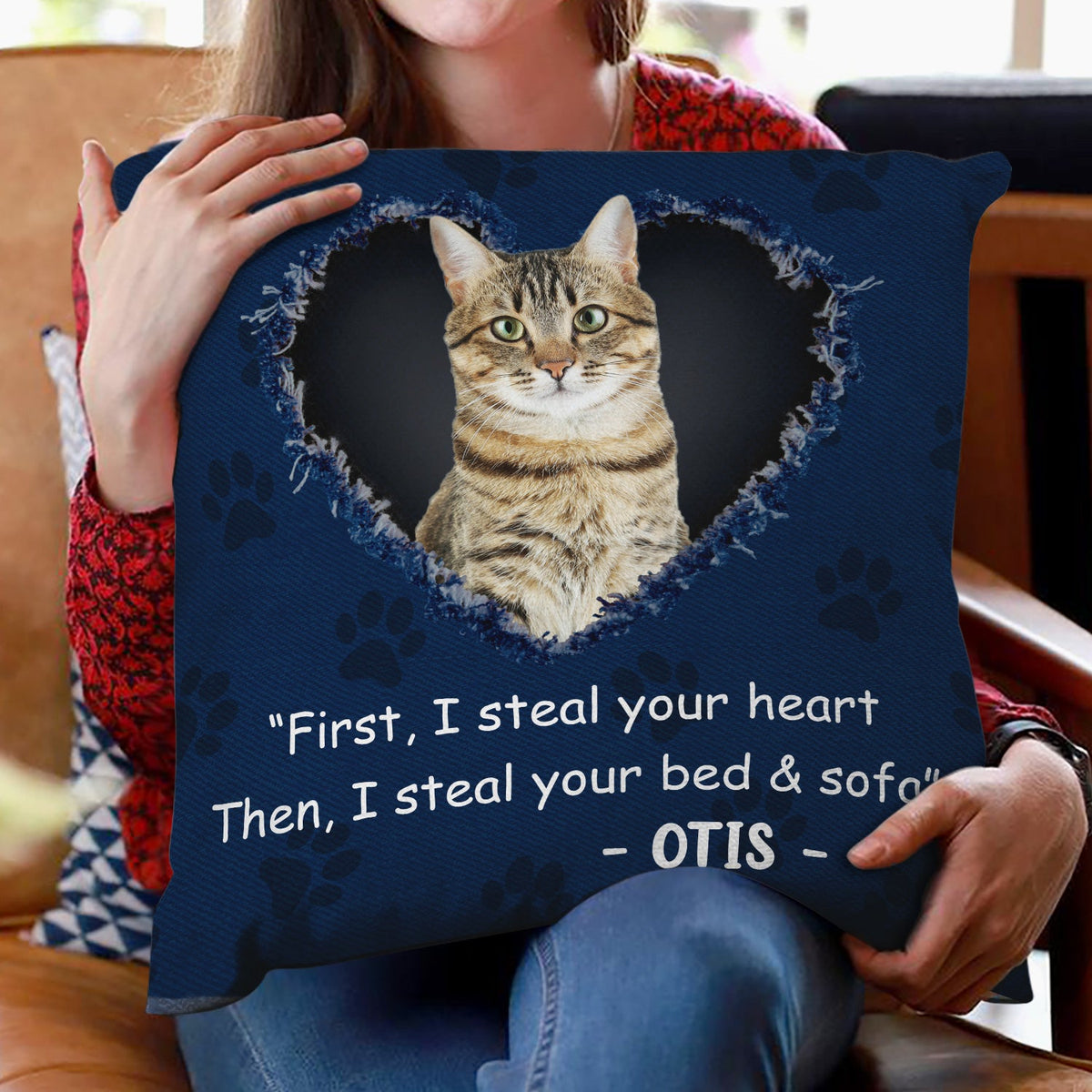 Photo personnalisée chien chat : volez votre cœur ! Cadeau pour les amoureux des animaux ! Coussin personnalisé