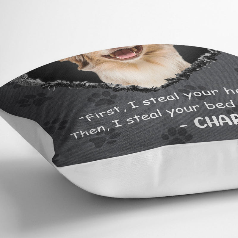 Custom Photo Dog Cat Steal Your Heart - Gift For Pet Lovers - Personalized Pillow