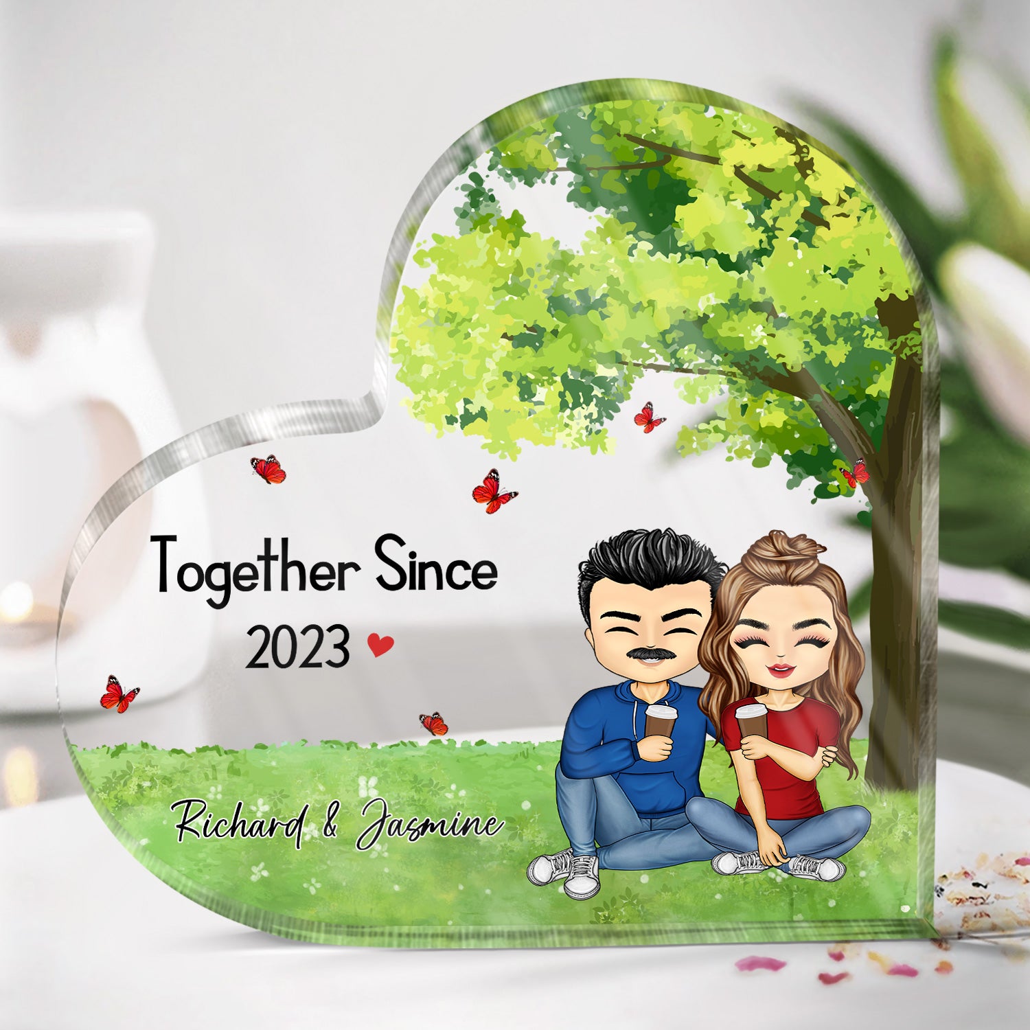 Together Since - Anniversary Gift For Couples - Personalize Heart Shaped Acrylic Plaque