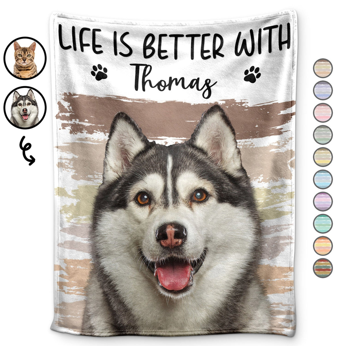 Couverture polaire personnalisée avec photo « Une vie meilleure avec un chien ou un chat » – Cadeau pour les amoureux des animaux