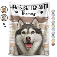 Couverture polaire personnalisée avec photo « Une vie meilleure avec un chien ou un chat » – Cadeau pour les amoureux des animaux