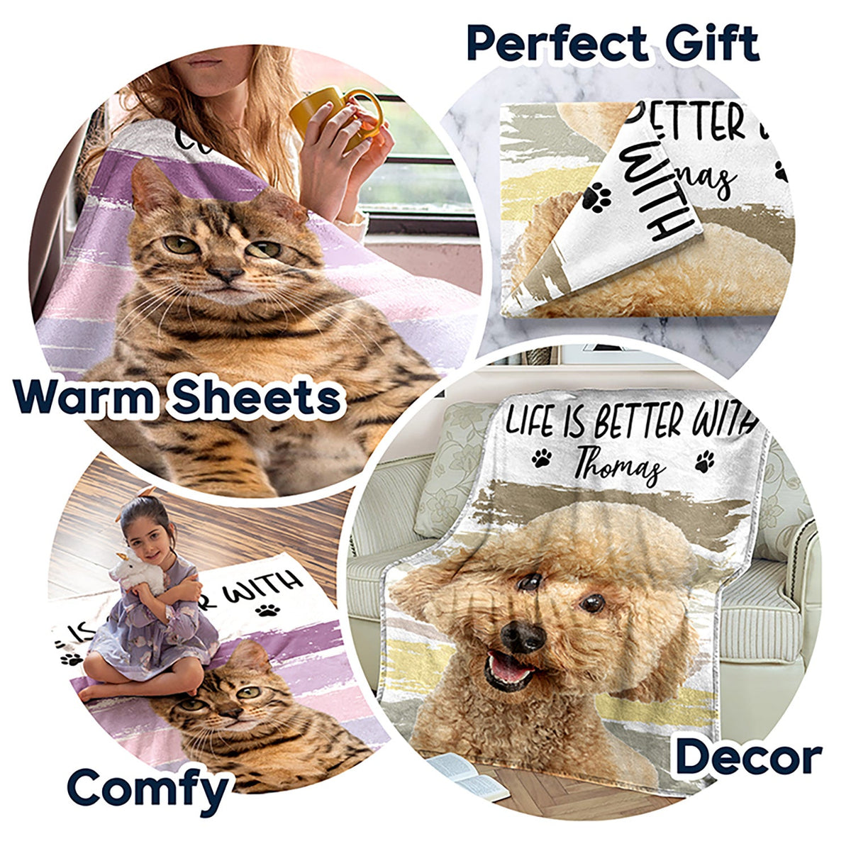Custom Photo Better Life With Dog Cat - Gift For Pet Lovers - Personalized Fleece Blanket