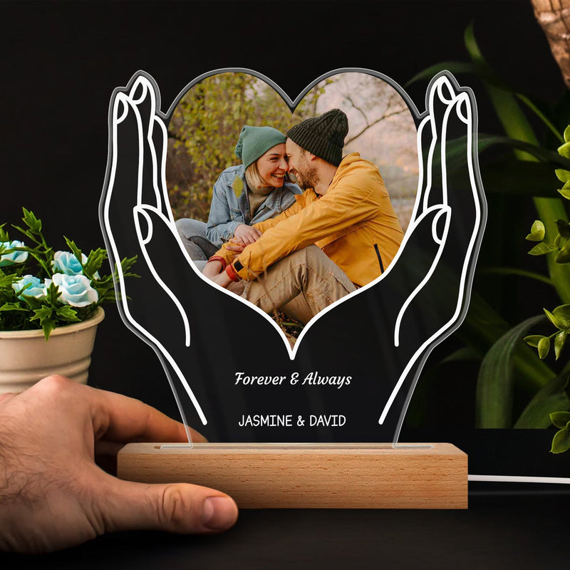 Custom Photo Cherished Heart - Loving Gift For Mom, Mother, Couples, Your Loved Ones - Personalized 3D Led Light Wooden Base