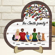 Back Family Sitting Together - Gift For Family - Personalized 2-Layered Wooden Plaque With Stand
