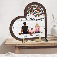 Back Family Sitting Together - Gift For Family - Personalized 2-Layered Wooden Plaque With Stand