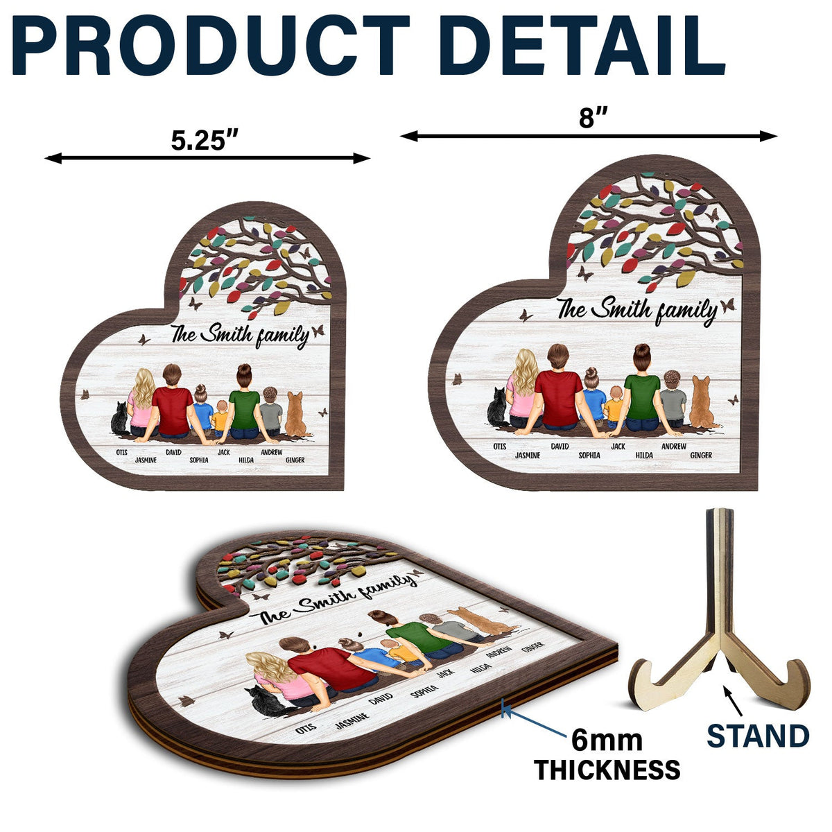 Back Family Sitting Together - Gift For Family - Personalized 2-Layered Wooden Plaque With Stand