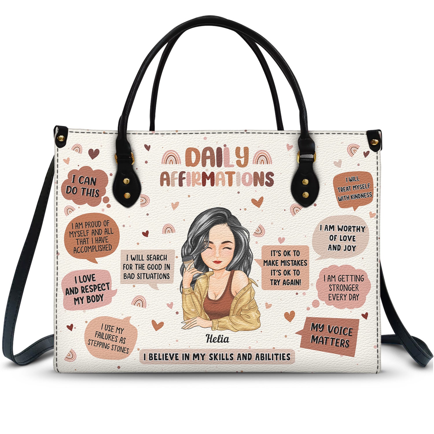 Daily Affirmations - Gift For Yourself, Girls, Women - Personalized Leather Bag