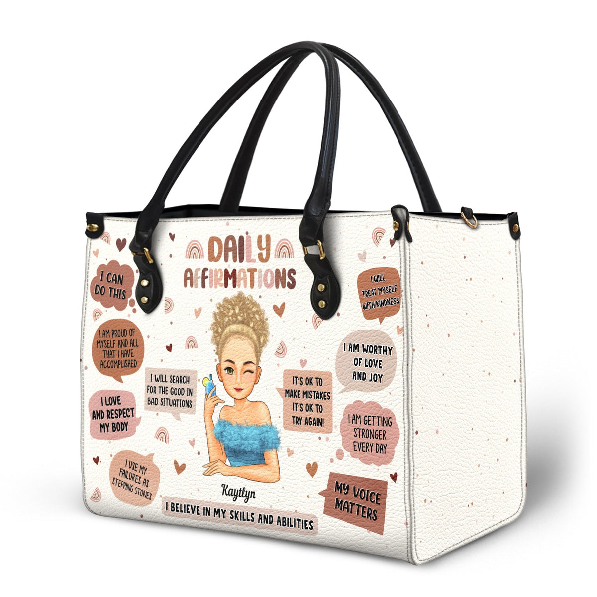 Daily Affirmations - Gift For Yourself, Girls, Women - Personalized Leather Bag